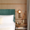 Village View King Bed Detail Sconce Wood Wall